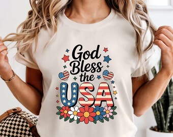 God Bless The USA Floral Shirt Christian Patriotic Tee 1776 2026 America T-shirt