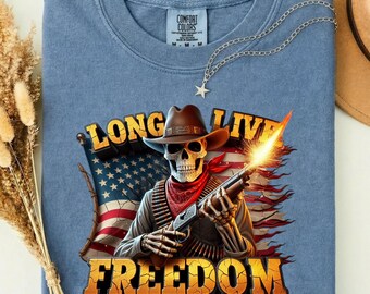 Long Live Freedom Skeleton Shirt Patriotic USA Flag Tee 1776 2026 Independence Day T-shirt