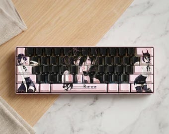 REZE Pink Side-Legend PBT Keycaps | 5-Sided Dye-Sub Anime Keycap Set | Backlit Shine Through | Chainsaw Man Inspired