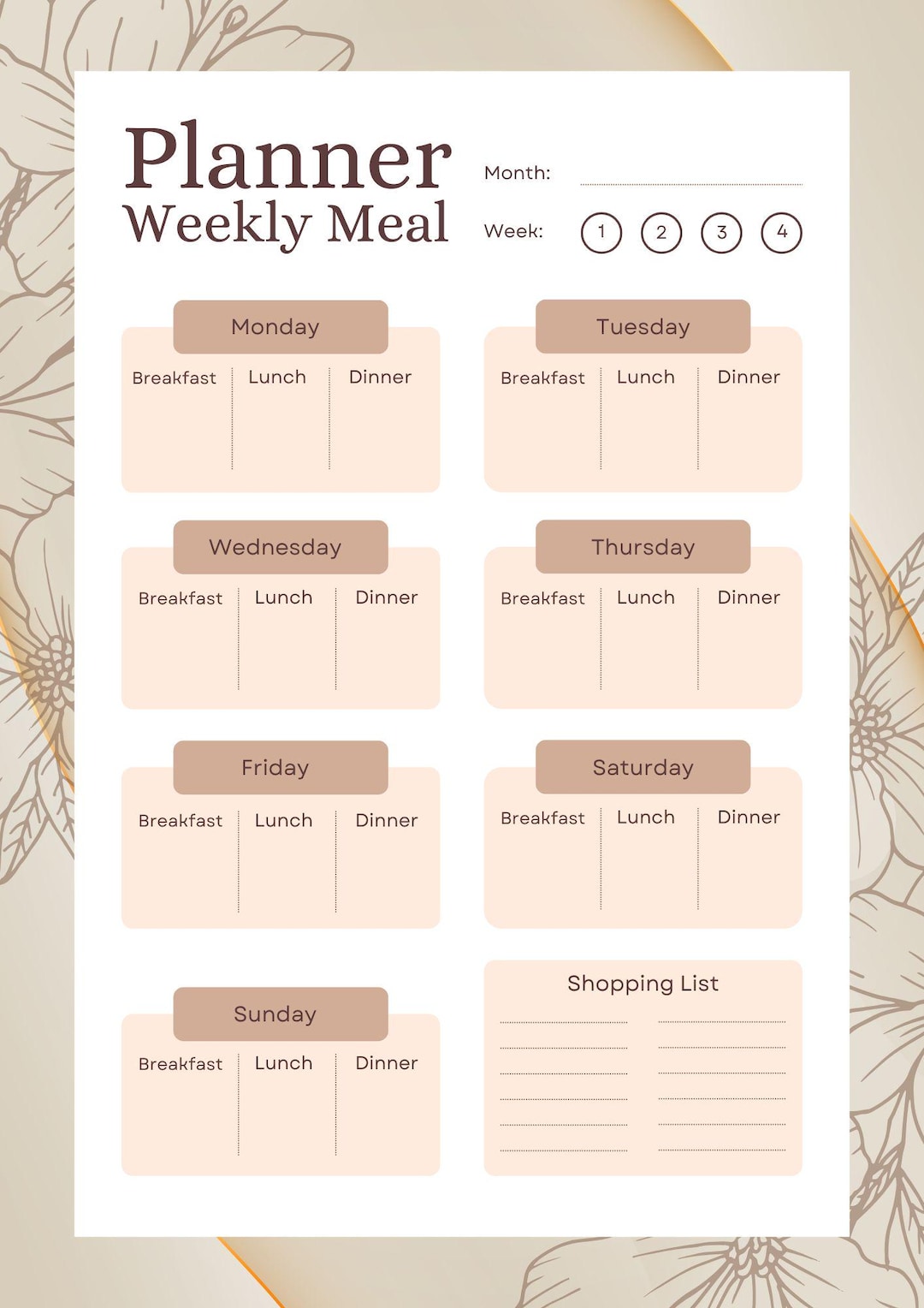 Floral Weekly Meal Planner - Etsy