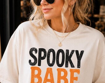 spooky Babe PNG | Trendy Halloween Shirt PNG | Retro Halloween Design | Instant Digital Download