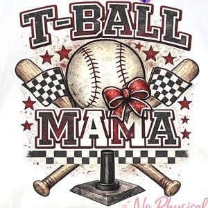 Baseball Mom Shirt Design PNG, T-Ball Mama T-Shirt Graphic, Checkered Bow Graphic Tee PNG, Vintage Sports Mom Shirt PNG, Digital Download