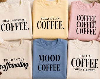Coffee Quotes PNG Bundle | 6 Coffee PNG Designs | Trendy Coffee Shirt PNG | Minimalist Typography | Digital Download