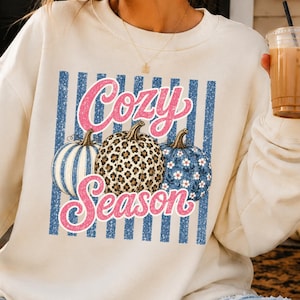 Cozy Season Pumpkin PNG | Leopard Floral Distressed Autumn Design (Digital Download)