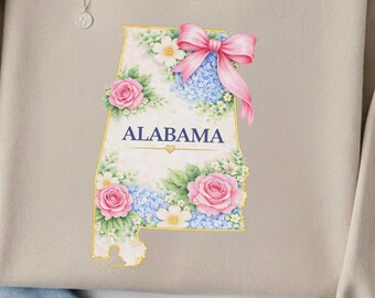 Alabama Floral PNG, Pink Bow State Design, Southern Shirt Clipart (Digital Download)