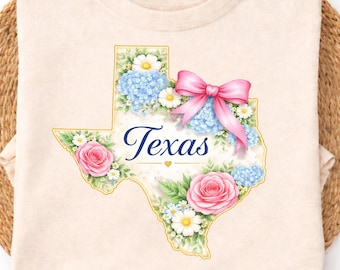 Texas Floral PNG, Pink Bow State Design, Southern Shirt Clipart (Instant Download)