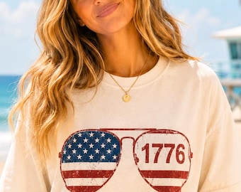 1776 USA Sunglasses Graphic Tee PNG, Vintage Americana Patriotic Design (Digital Download)
