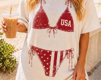 USA Bikini PNG, beunruhigte rote Schleife, 4. Juli Sommer Shirt Grafik (Digitaler Download)