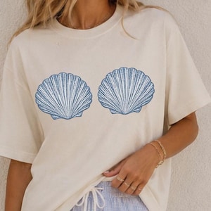 Blue Seashell-bikini, png-PNGE, grafisch kust zomerstrandshirt (digitale download)