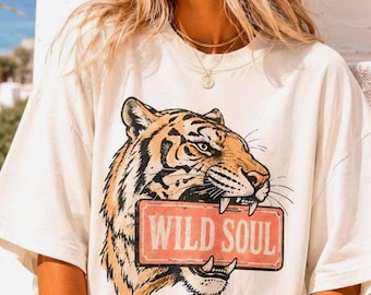 Vintage Tiger "Wild Soul" Shirt Design, Distressed Retro Graphic Tee (Digital Download)