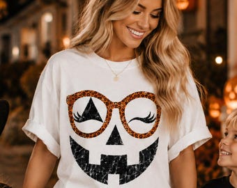 Halloween Pumpkin Glasses PNG | Leopard Jack O Lantern, Fall Sublimation (Digital Download)