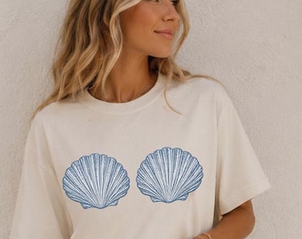 Blue Seashell Bikini PNG, Coastal Summer Beach Shirt Graphic (Digital Download)