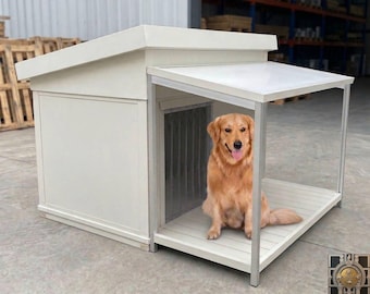 Caseta para perros aislada con cubierta para patio