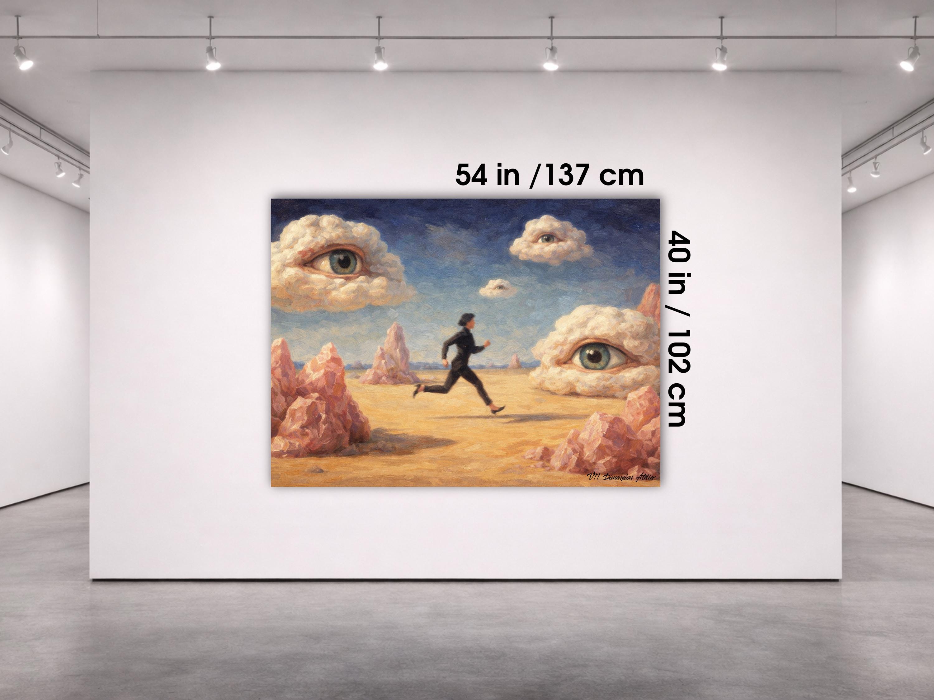 Surreal Woman Running Canvas Art, Watching Eyes Painting, Philosophical ...