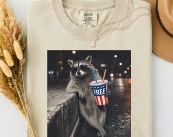July 4th Raccoon Drinking Slushie Comfort Colors Shirt, Funny American Meme Tee, American Flag Pops Drink Shirt,  Since 1776 Tee, Icecream