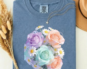 Comfort colors, Flower Bouquet Shirt, Perfect Mothers Day Gift for Mom, Gift for her, Grandma TShirt, Floral Grandmother Tee, Plant Mama