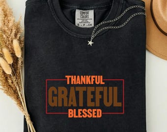 Vintage Thankful Blessed Comfort Colors® Shirt, Thankful Tshirt, Retro Thanksgiving Aesthetic, Women's Thanksgiving Shirt, Fall Graphic Tee