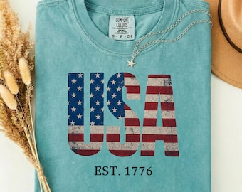 Comfort Colors® T-Shirt, USA Flag Shirt, America 250th Anniversary Tee, Patriotic Gift, 4th of July, Independence Day Top