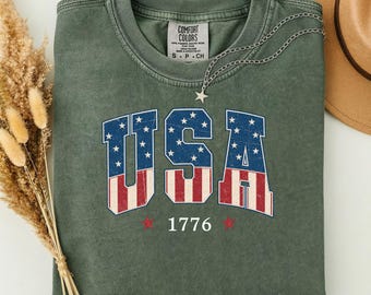 Comfort Colors® T-Shirt, USA Flag Shirt, America 250th Anniversary Tee, Patriotic Gift, 4th of July, Independence Day Top