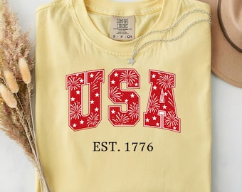 Fireworks, Comfort Colors® T-Shirt, USA Flag Shirt, America 250th Anniversary Tee, Patriotic Gift, 4th of July, Independence Day Top, night