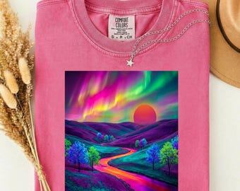 Northern Lights Tie Dye Shirt – Handmade Ice Dyed Tee, Colorful Aurora Unisex Top, Festival & Gift Clothing