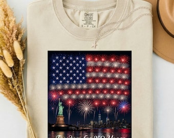 Comfort Colors® T-Shirt, USA Flag Shirt, America 250th Anniversary Tee, Patriotic Gift, 4th of July, Independence Day Top, fireworks, night