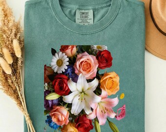 Comfort colors, Flower Bouquet Shirt, Perfect Mothers Day Gift for Mom, Gift for her, Grandma TShirt, Floral Grandmother Tee, Plant Mama