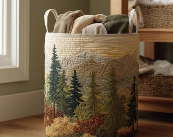 Alpine Rise Laundry Basket, Mountain Forest Landscape, Oxford Fabric Storage Bin