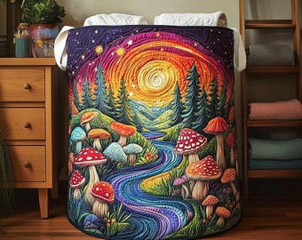 Fairy Forest Laundry Basket, Enchanted Mushroom Landscape, Oxford Fabric Storage Bag