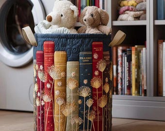 Read And Relax Laundry Basket, Book Print Storage Bin, Housewarming Gift