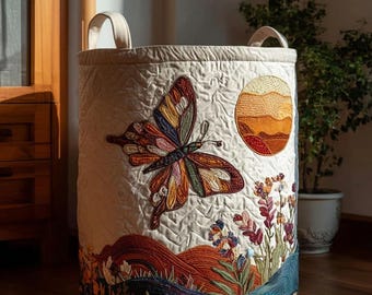 Sunset Wings Butterfly Laundry Basket, Quilted Oxford Fabric Storage Bag