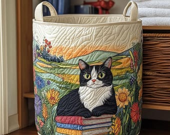 Cozy Kitties Quilted Laundry Basket, Cute Cat Lover Gift, Kitten Nursery Decor, Whimsical Animal Hamper, Mother’S Day Gift For Cat Mom