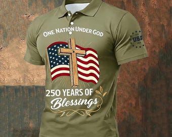USA:s 250-årsjubileumspikétröja, 250 år av välsignelser amerikansk flaggpikétröja, patriotisk kristen skjorta, patriotisk golftröja 1776 2026