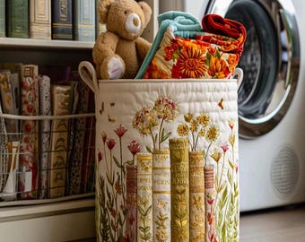 Quilted Book Floral Laundry Basket, Oxford Fabric Storage Bin