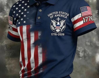America 250 Polo Shirt, Patriotic USA Flag Semiquincentennial Tee