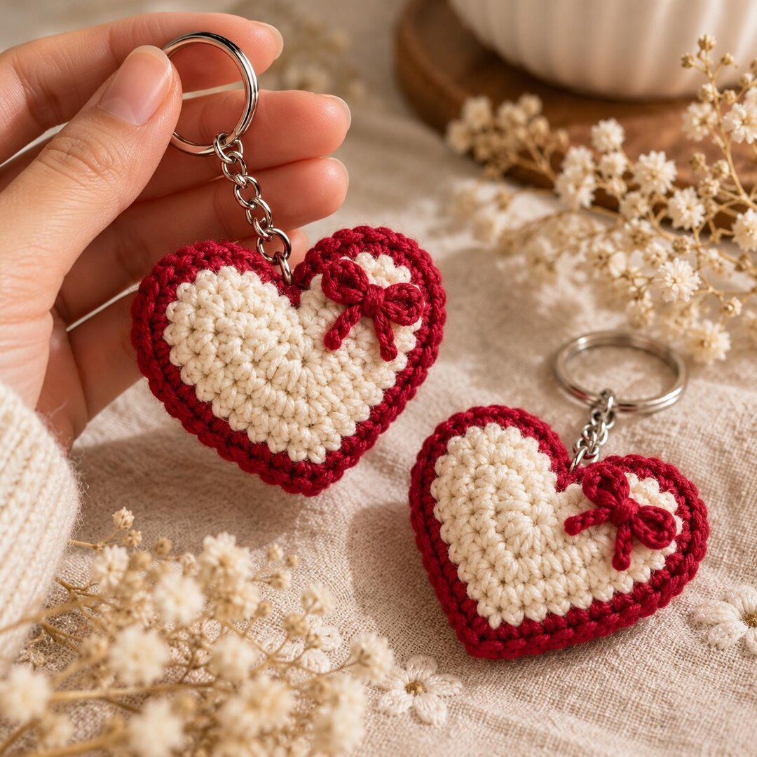 Crochet Heart Keychain Pattern PDF, Amigurumi Heart Bag Charm, Easy ...