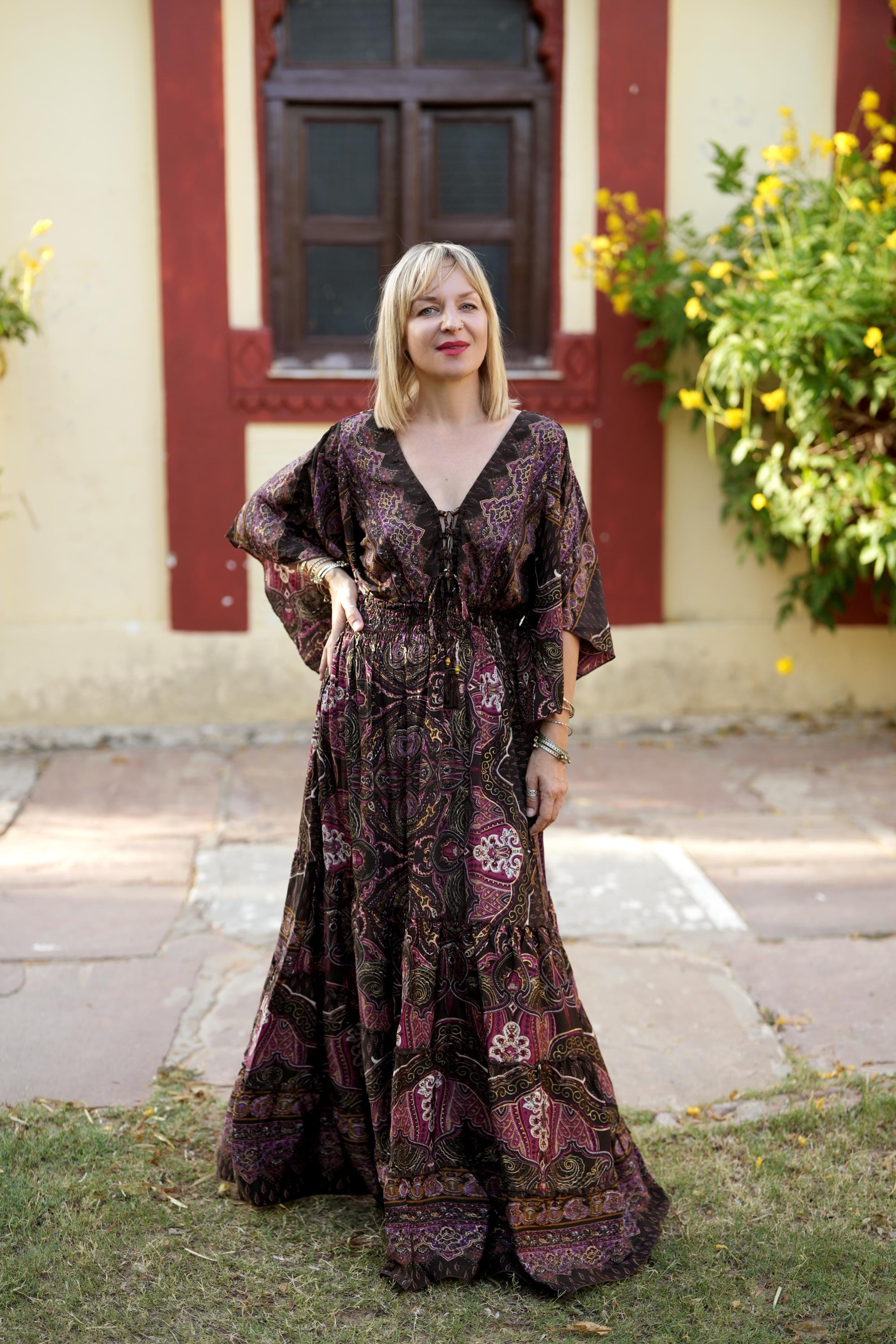 Long Sleeve Flowy Hippy Dress Prettygarden Women's Fall Boho Maxi Dress  Floral Long Sleeve V Neck