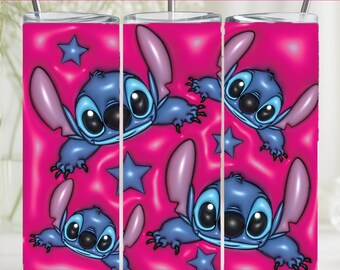 Stitch Tumbler Sublimation Design Download PNG, Inflated Stitch Tumbler Sublimation Wrap PNG, 3D Stitch 20 oz Tumbler Wrap