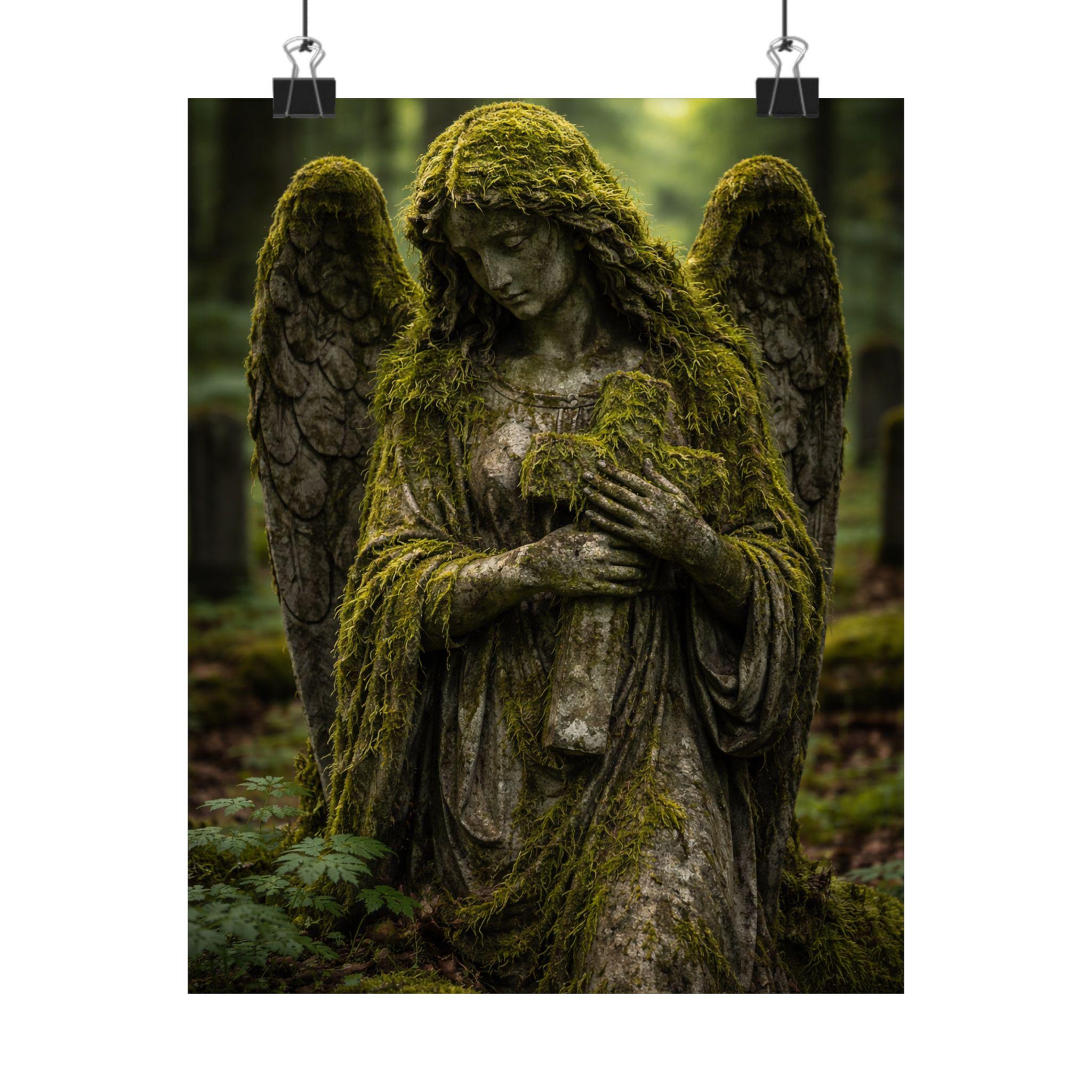 Moss Covered Angel Statue Print, Gothic Cemetery Art, Moody Forest ...