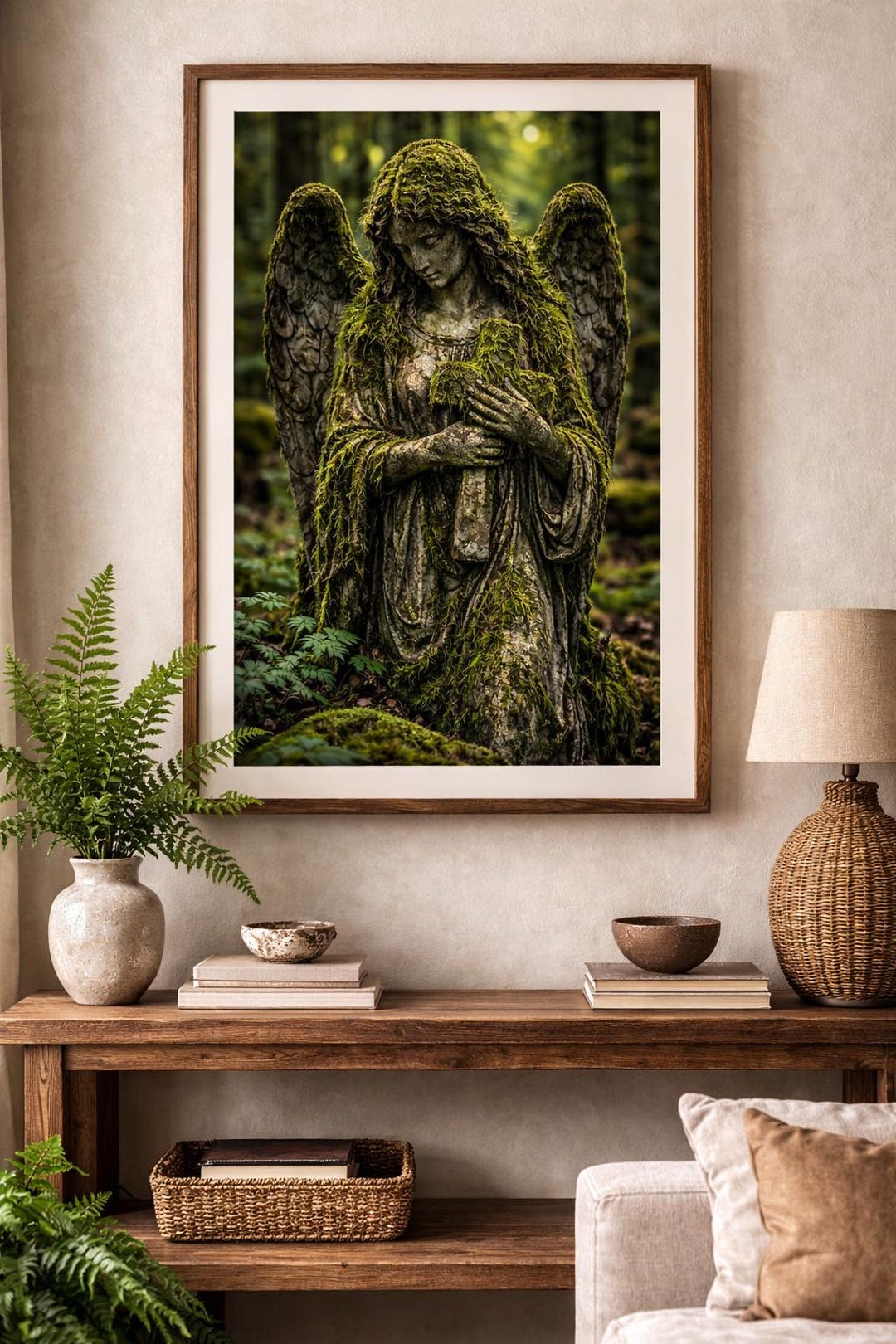 Moss Covered Angel Statue Print, Gothic Cemetery Art, Moody Forest ...