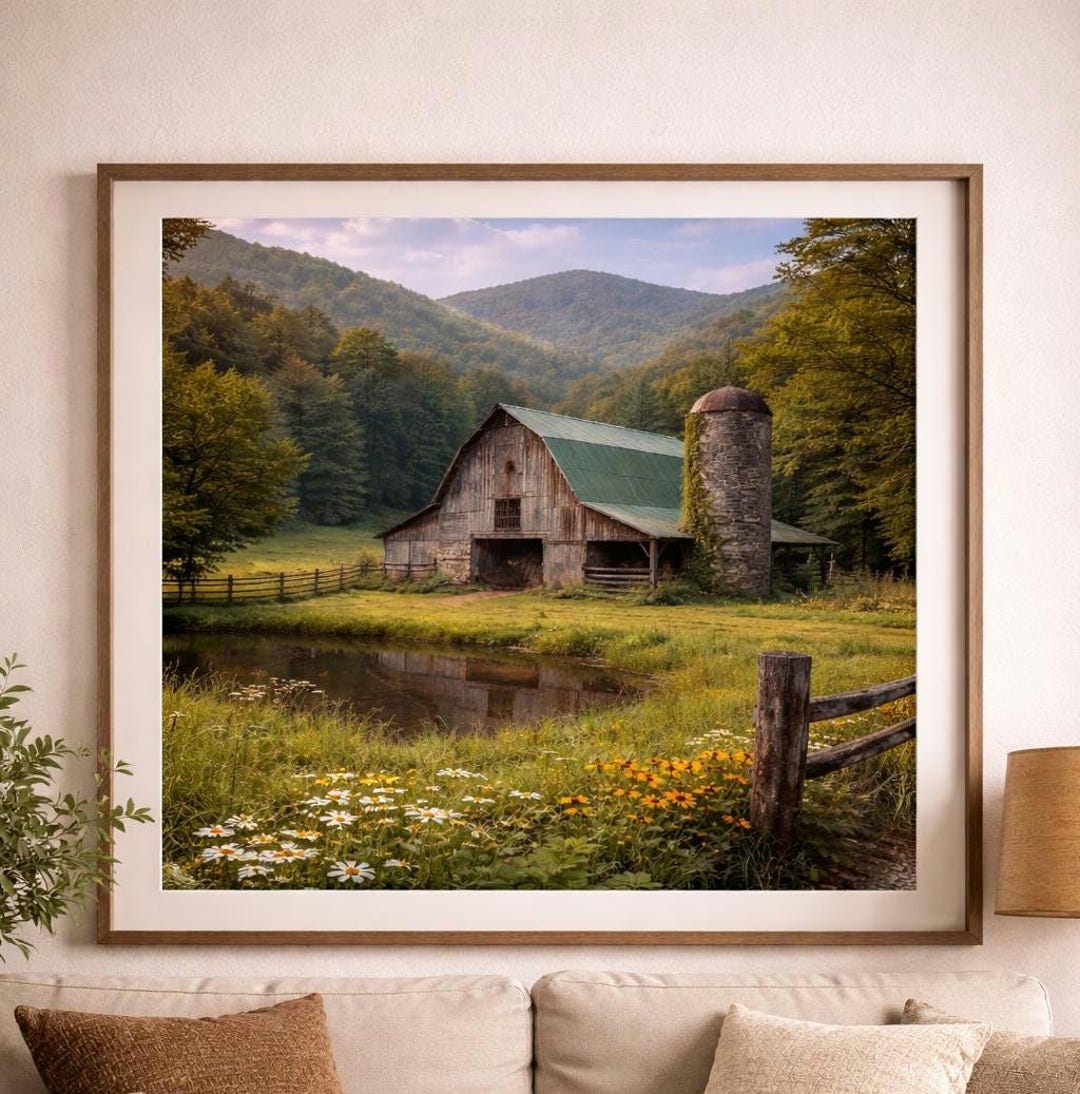 Rustic Barn and Wildflowers Poster | Matte Vertical Wall Art - Etsy