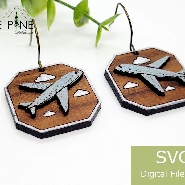 Airplane Earring SVG | Travel Wood Earring File | Laser Cut
