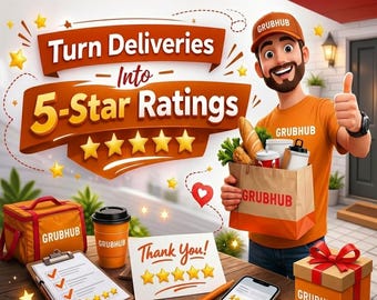 GrubHub Thank You Card, Editable Adobe Acrobat Template (4x6)