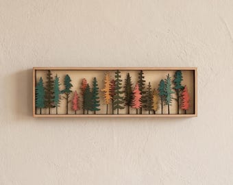 Arte mural cortado con láser de bosque, marco de 4 capas, paisaje de árboles, naturaleza, SVG, descarga de archivo digital