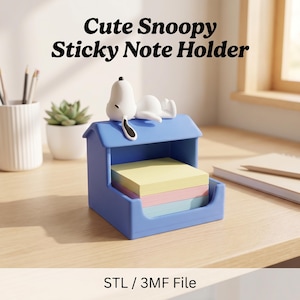 Snoopy plaknotitiehouder, STL en 3MF, bureauopberger, memoblokhouder, digitale download