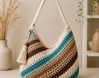 Patrón de bolso hobo de crochet estilo boho, tutorial para bolso de hombro holgado (PDF)