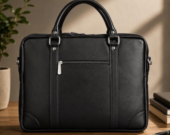 Handmade Genuine Leather Laptop Briefcase, Professional Work Messenger Bag