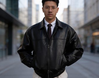 Bomberjacke aus echtem Schaffell für Herren, Retro-Streetwear-Jacke der 90er Jahre
