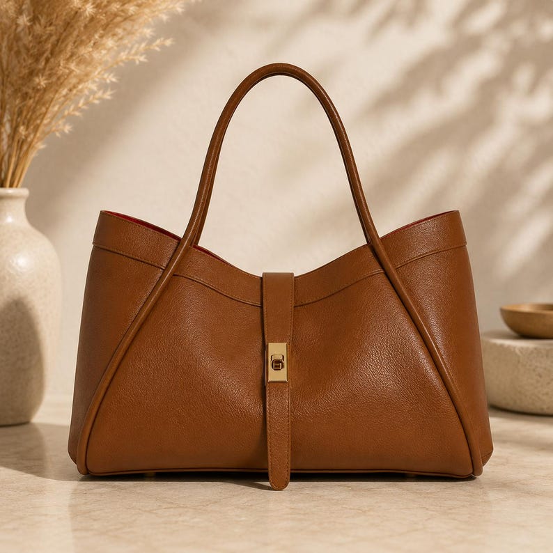 Blue calf leather tote bag photographed in clean premium studio setup with luxury fashion styling.