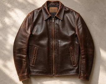 Braune Echtlederjacke für Herren | Vintage Rindsleder Biker Bombermantel